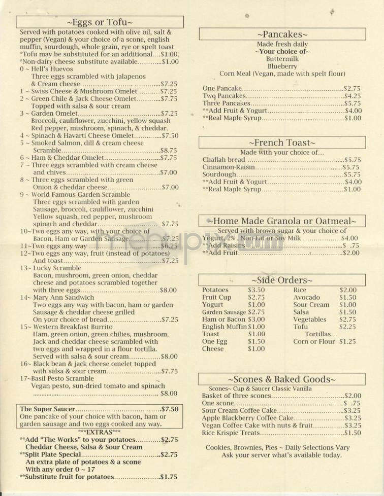 Cup & Saucer Cafe - Portland, OR menu_pic