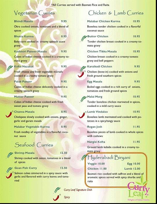 Curryleaf - Portland, OR menu_pic