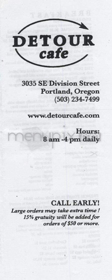 Detour Cafe - Portland, OR menu_pic