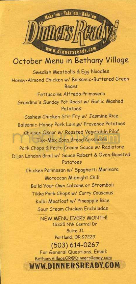 Dinners Ready - Portland, OR menu_pic