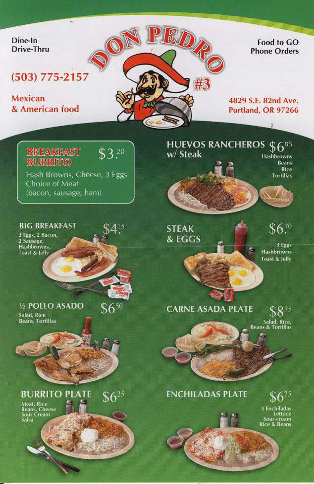 Don Pedro Mexican Restaurant - Portland, OR menu_pic