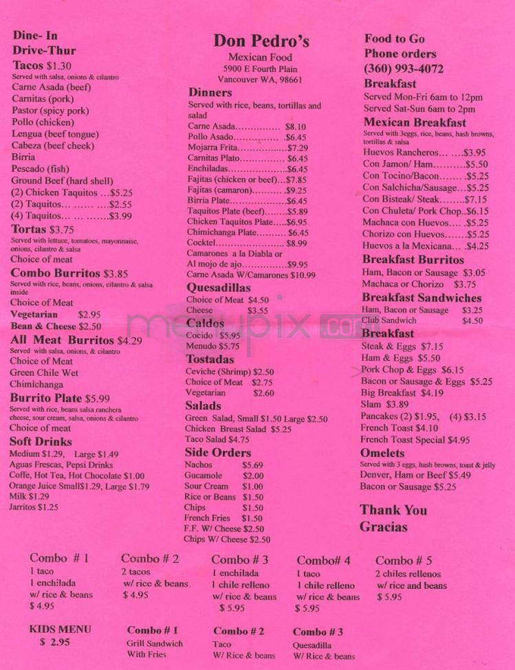 Don Pedro Mexican Restaurant - Vancouver, WA menu_pic