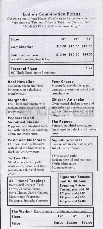 Eddie's Pizza - Portland, OR menu_pic