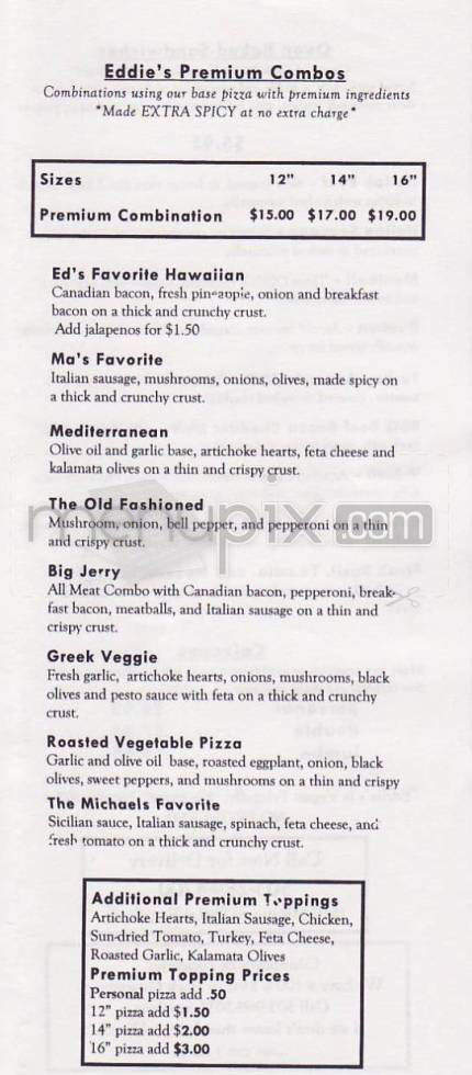 Eddie's Pizza - Portland, OR menu_pic