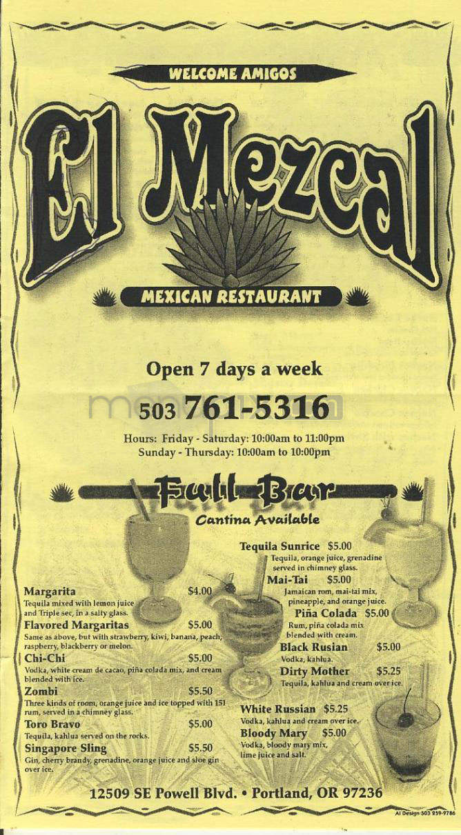 El Mezcal - Portland, OR menu_pic