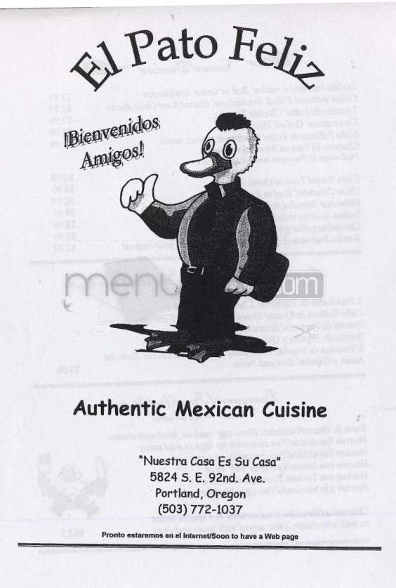 El Pato Feliz - Portland, OR menu_pic