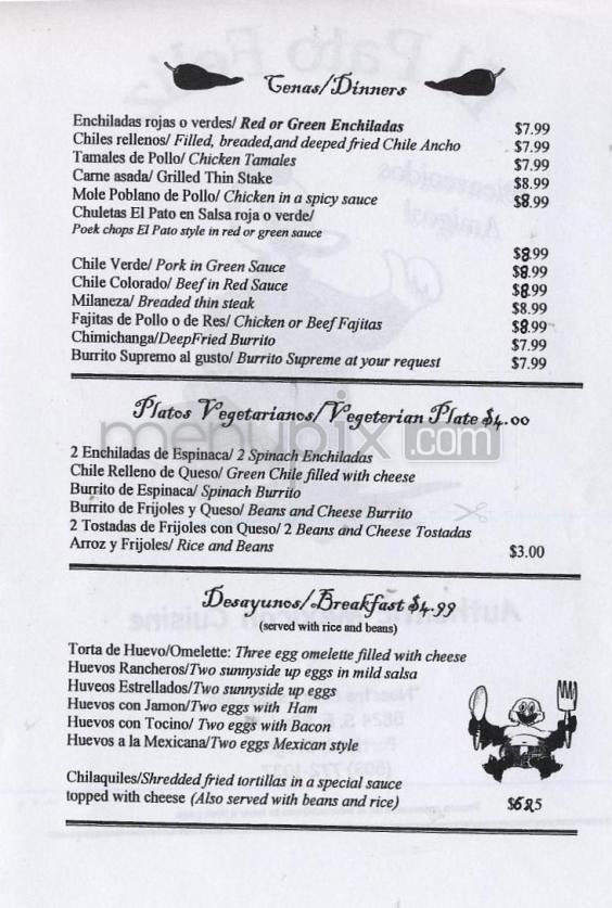 El Pato Feliz - Portland, OR menu_pic