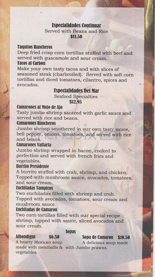 El Presidente Mexican Cantina - Vancouver, WA menu_pic