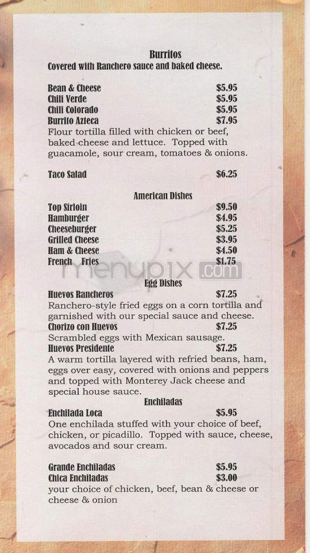 El Presidente Mexican Cantina - Vancouver, WA menu_pic