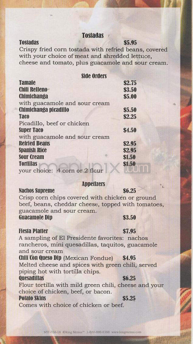 El Presidente Mexican Cantina - Vancouver, WA menu_pic