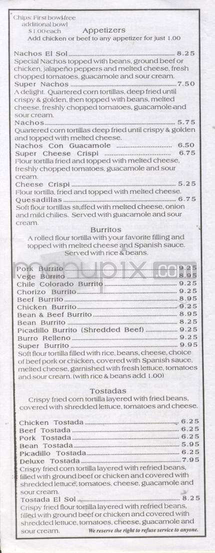 El Sol De Mexico - Tualatin, OR menu_pic