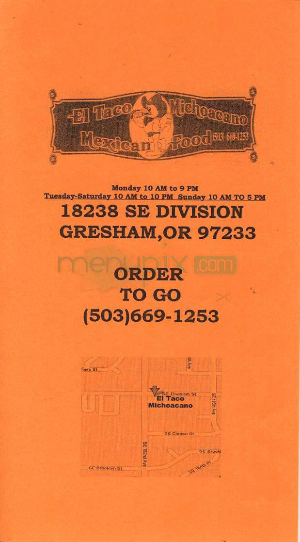 El Taco Michoacan Mexican Food - Portland, OR menu_pic