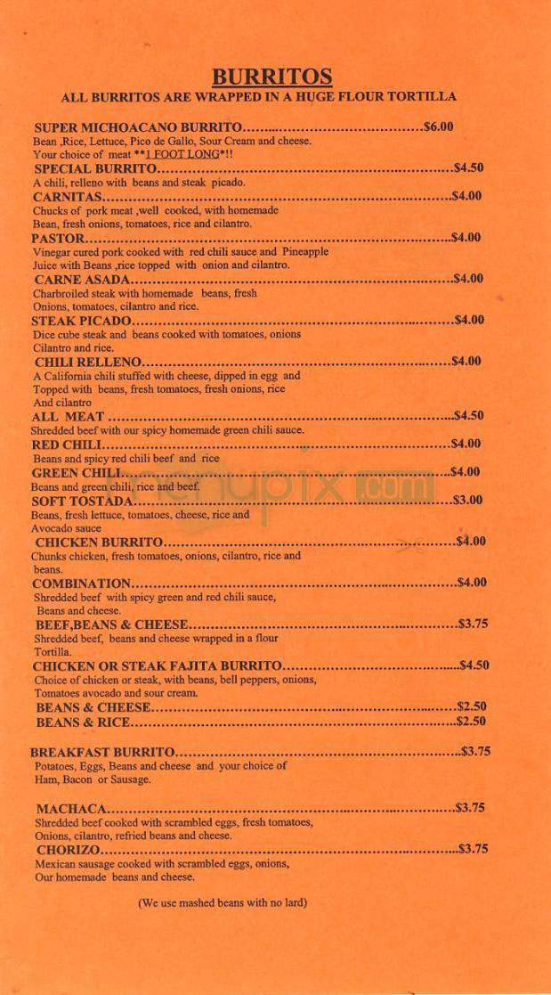 El Taco Michoacan Mexican Food - Portland, OR menu_pic