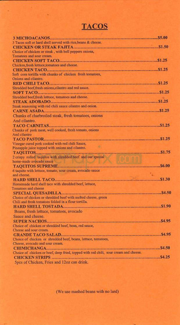 El Taco Michoacan Mexican Food - Portland, OR menu_pic