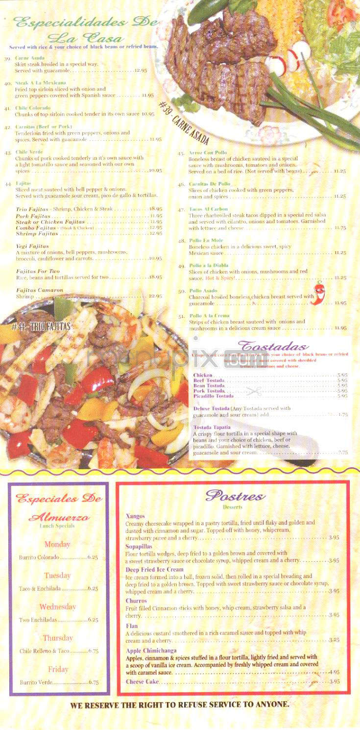 El Tapatio Restaurant - Portland, OR menu_pic