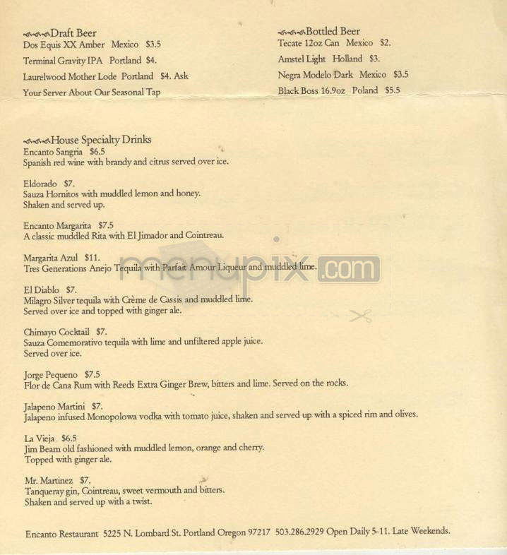 Encanto Restaurant - Portland, OR menu_pic