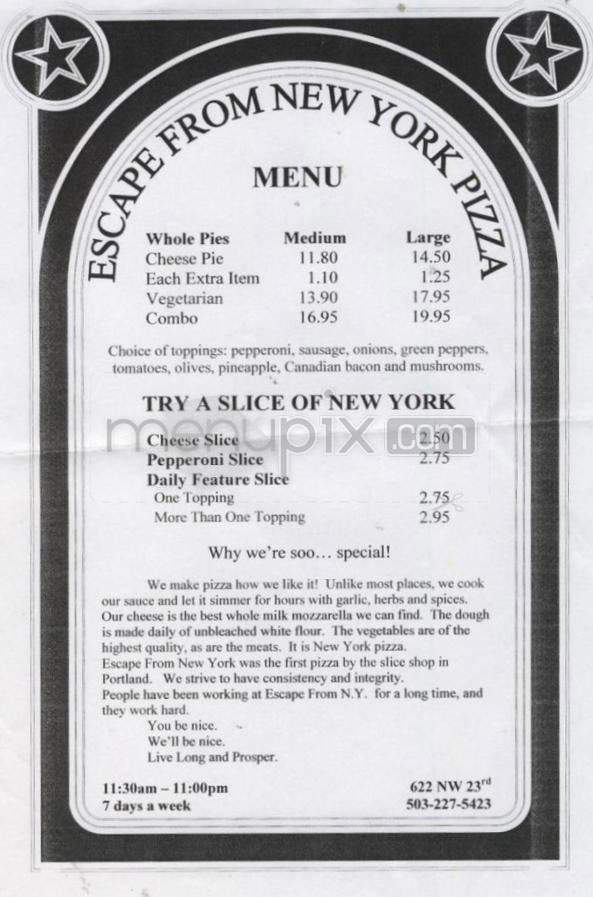 Escape From New York Pizza - Portland, OR menu_pic