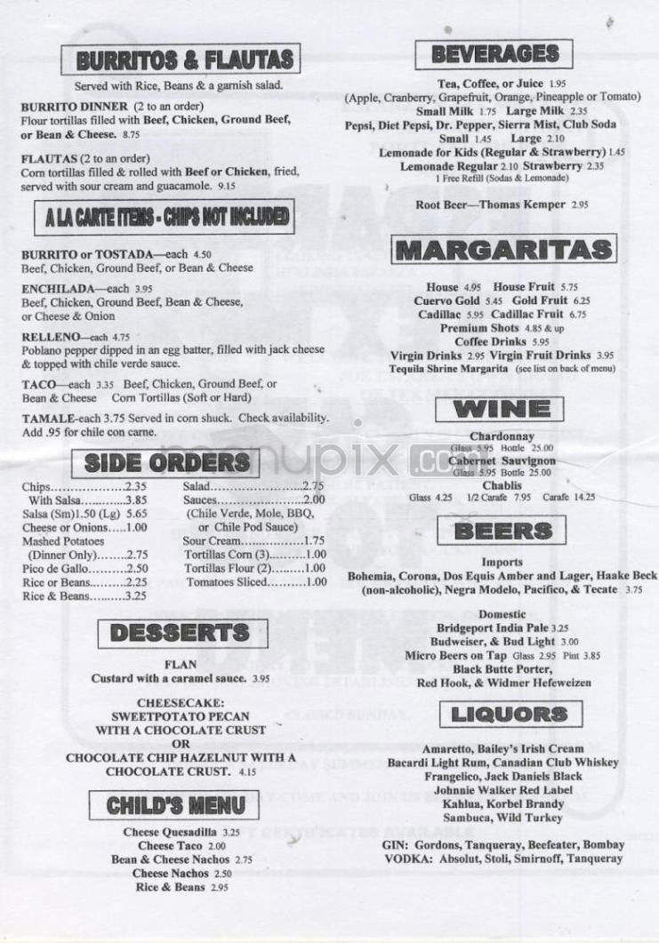 Esparza's Tex Mex Cafe - Portland, OR menu_pic