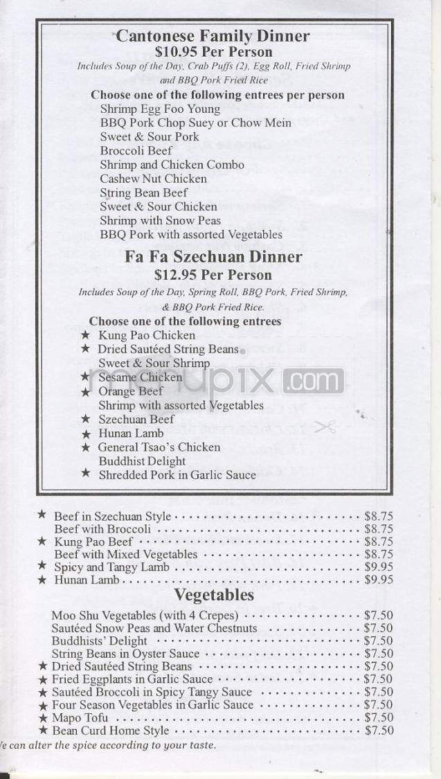 Fa Fa Gourmet Chinese - Vancouver, WA menu_pic