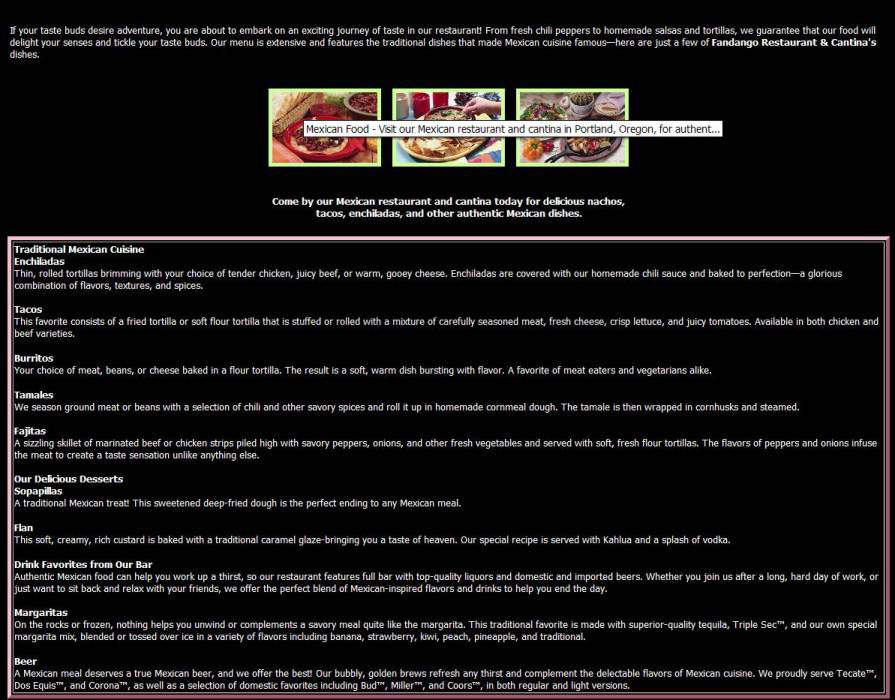 Fandango Restaurant & Cantina - Portland, OR menu_pic
