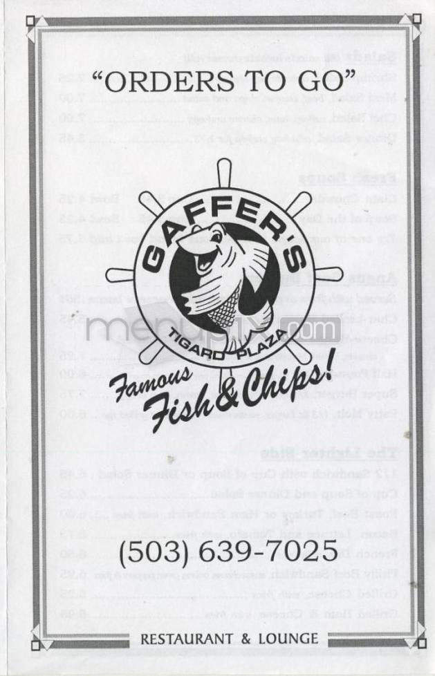 Gaffer's Fish & Chips - Portland, OR menu_pic