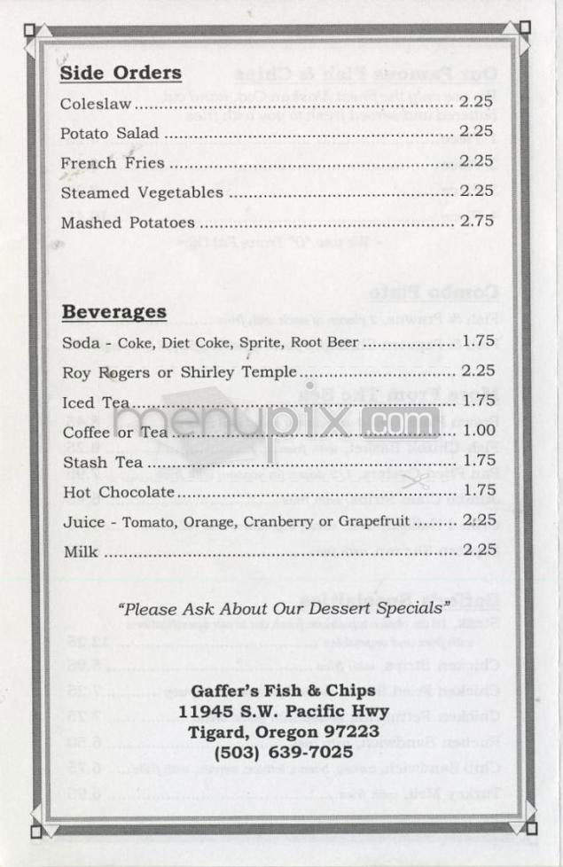 Gaffer's Fish & Chips - Portland, OR menu_pic