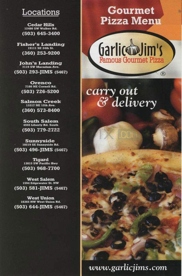 Garlic Jim's Famous Gourmet Pizza - Portland, OR menu_pic