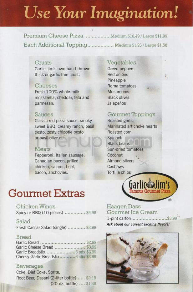 Garlic Jim's Famous Gourmet Pizza - Portland, OR menu_pic