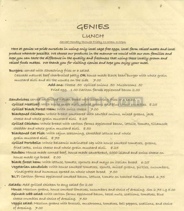 Genie's - Portland, OR menu_pic