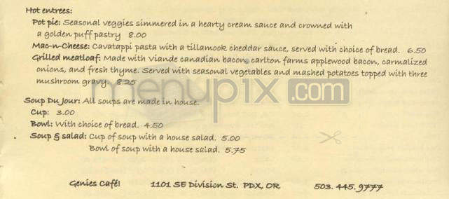 Genie's - Portland, OR menu_pic