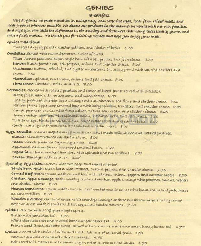 Genie's - Portland, OR menu_pic