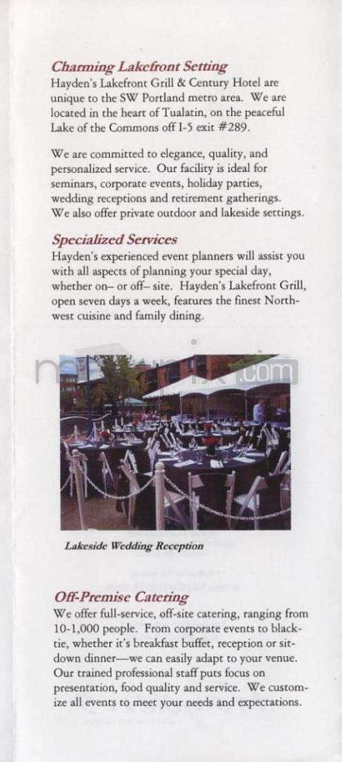 Hayden's Lakefront Grill - Tualatin, OR menu_pic