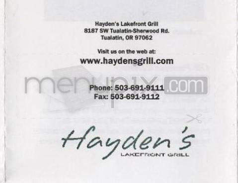 Hayden's Lakefront Grill - Tualatin, OR menu_pic