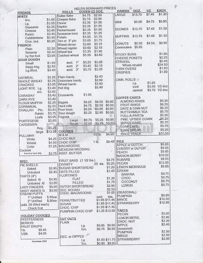Helen Bernhard Cakes - Portland, OR menu_pic