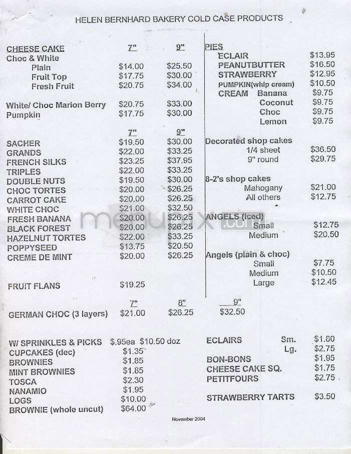 Helen Bernhard Cakes - Portland, OR menu_pic