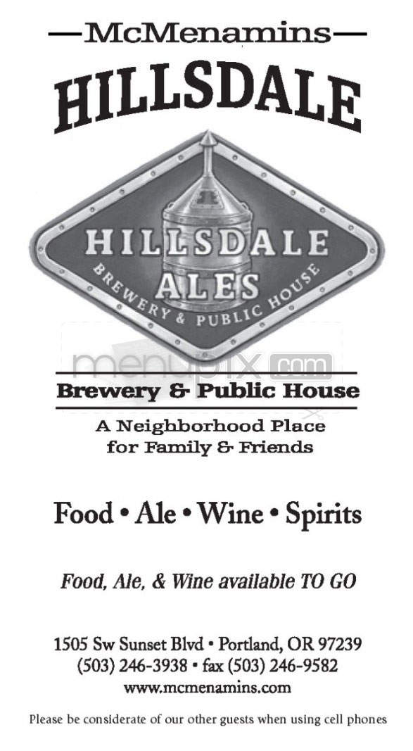Hillsdale Brewery & Public House - Portland, OR menu_pic
