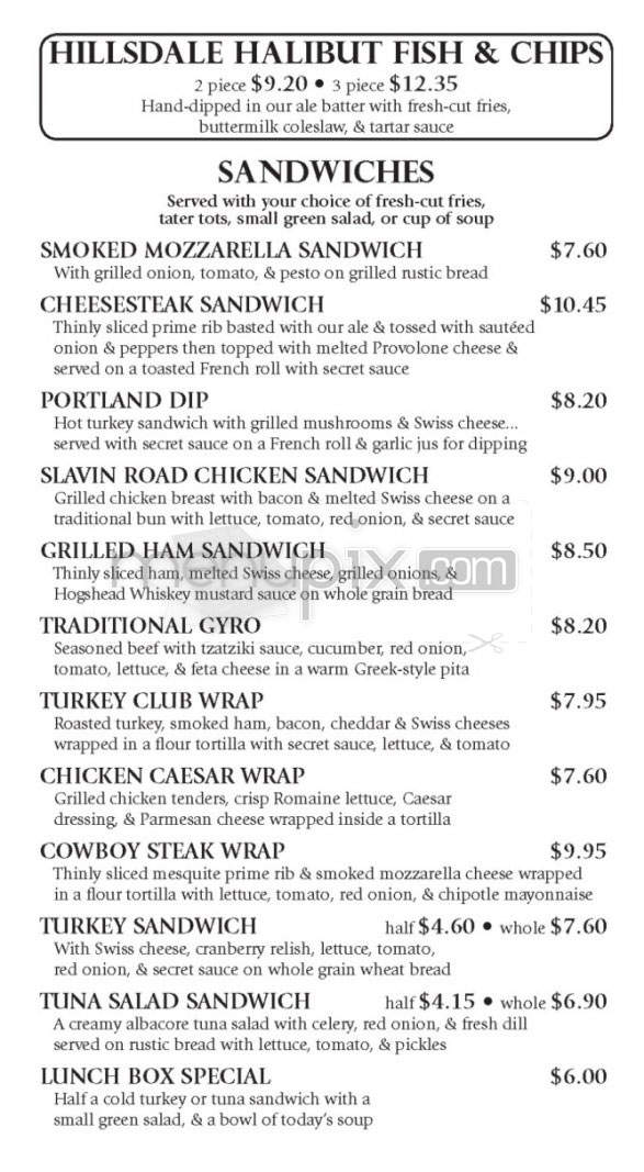 Hillsdale Brewery & Public House - Portland, OR menu_pic