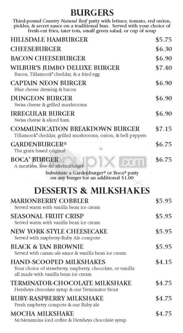 Hillsdale Brewery & Public House - Portland, OR menu_pic