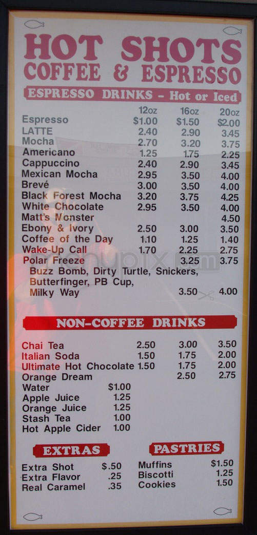 Hot Shots Coffee & Espresso - Vancouver, WA menu_pic
