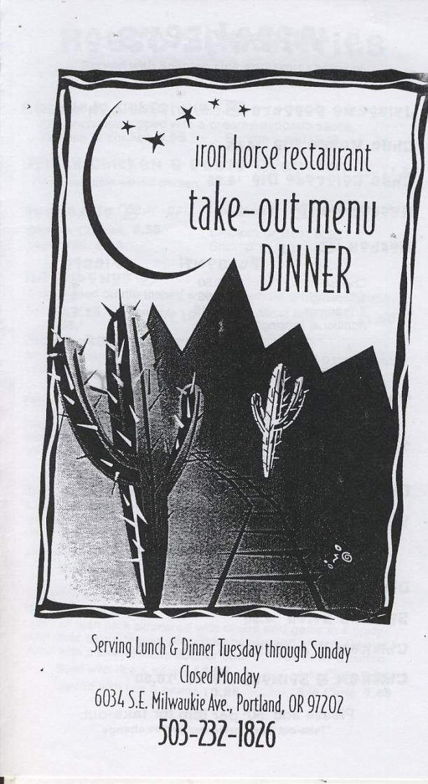 Iron Horse Restaurant - Portland, OR menu_pic
