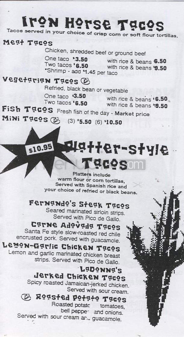 Iron Horse Restaurant - Portland, OR menu_pic