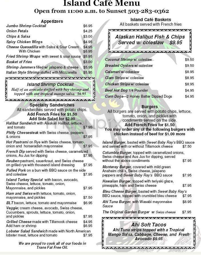 Island Cafe - Portland, OR menu_pic