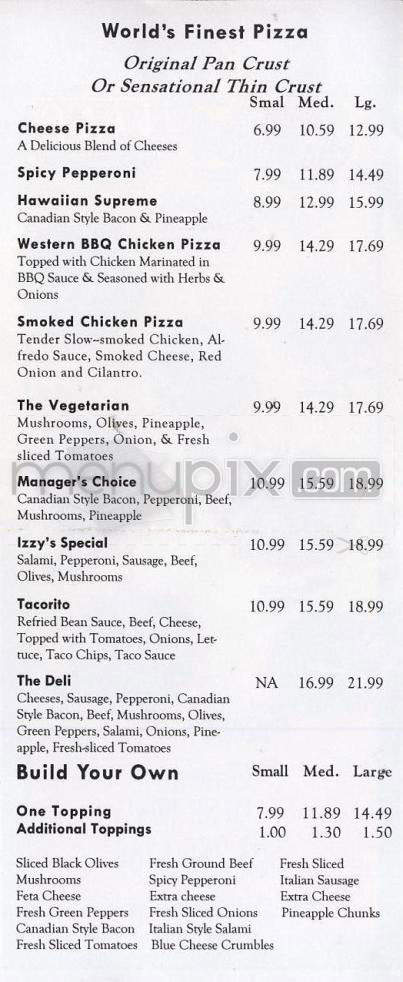 Izzy's Pizza Bar & Buffet - Portland, OR menu_pic