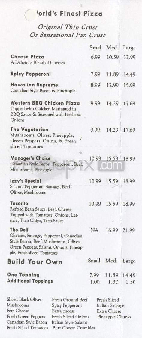 Izzy's Pizza Restaurant - Vancouver, WA menu_pic