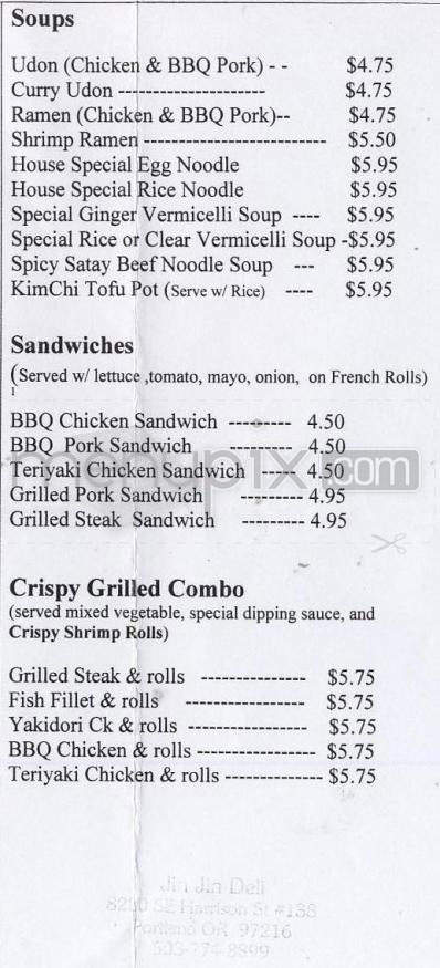 Jin Jin Deli - Portland, OR menu_pic