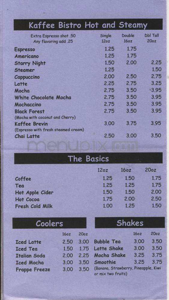 Kaffee Bistro - Portland, OR menu_pic