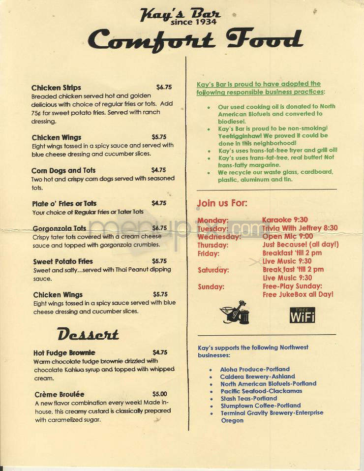 Kay's Bar - Portland, OR menu_pic