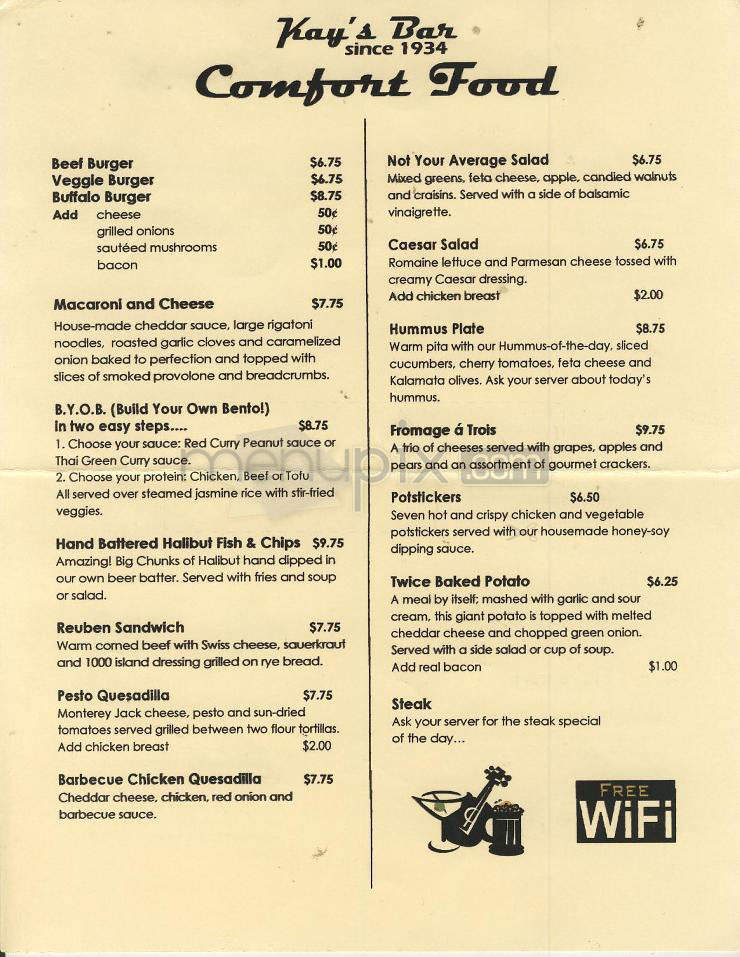 Kay's Bar - Portland, OR menu_pic