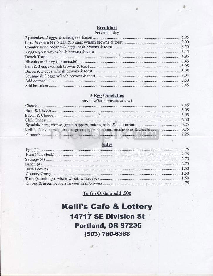 Kelli's Cafe - Portland, OR menu_pic