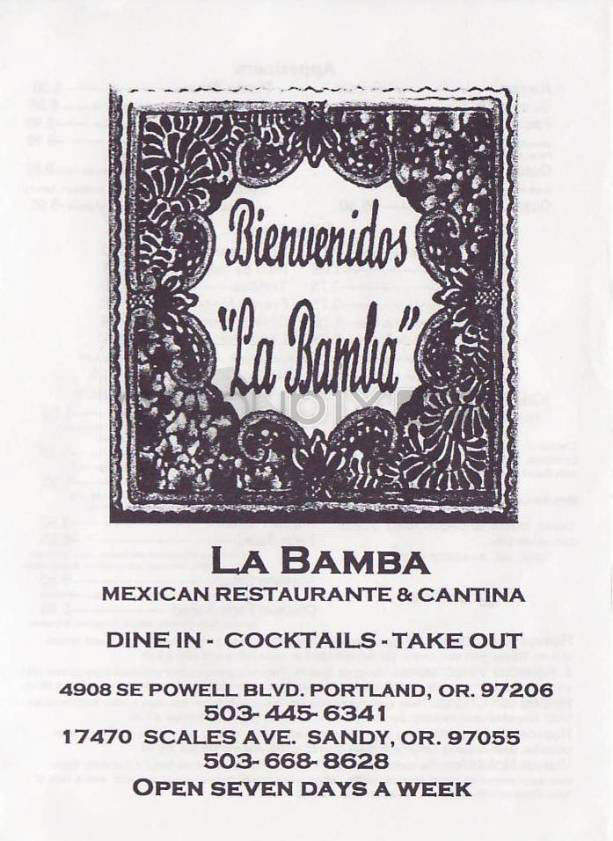 La Bamba - Portland, OR menu_pic